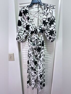 Zara Black & White Floral Backless Maxi Dress